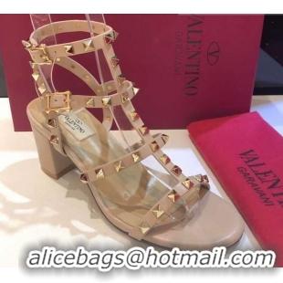 Purchase Valentino Rockstud Calfskin Ankle Strap Sandals 6.5cm 082052 Nude