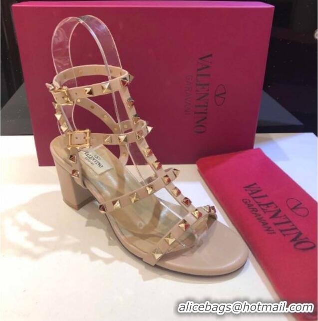 Purchase Valentino Rockstud Calfskin Ankle Strap Sandals 6.5cm 082052 Nude