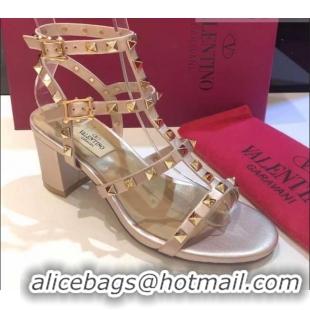 Luxury Valentino Rockstud Calfskin Ankle Strap Sandals 6.5cm 082052 Gold