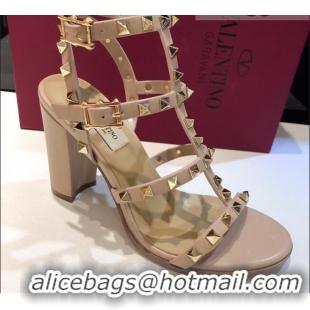 Luxury Valentino Rockstud Calfskin Ankle Strap Sandals 9.5cm 082056 Nude