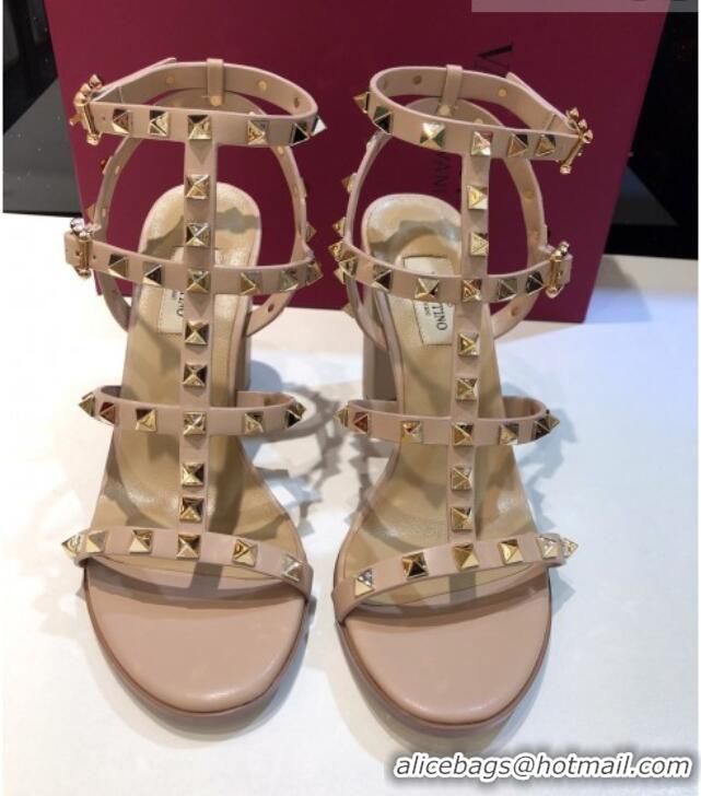 Luxury Valentino Rockstud Calfskin Ankle Strap Sandals 9.5cm 082056 Nude