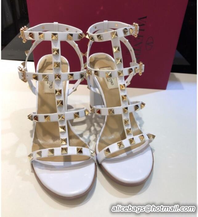 Best Product Valentino Rockstud Calfskin Ankle Strap Sandals 9.5cm 082056 White