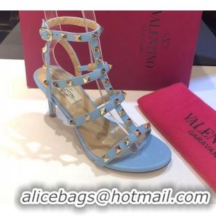 Top Quality Valentino Rockstud Calfskin Ankle Strap Sandals 6.5cm 082062 Blue