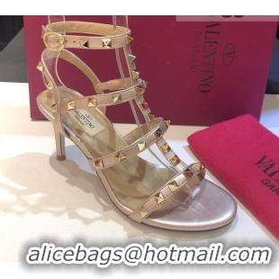 Best Price Valentino Rockstud Calfskin Ankle Strap Sandals 6.5cm 082062 Gold