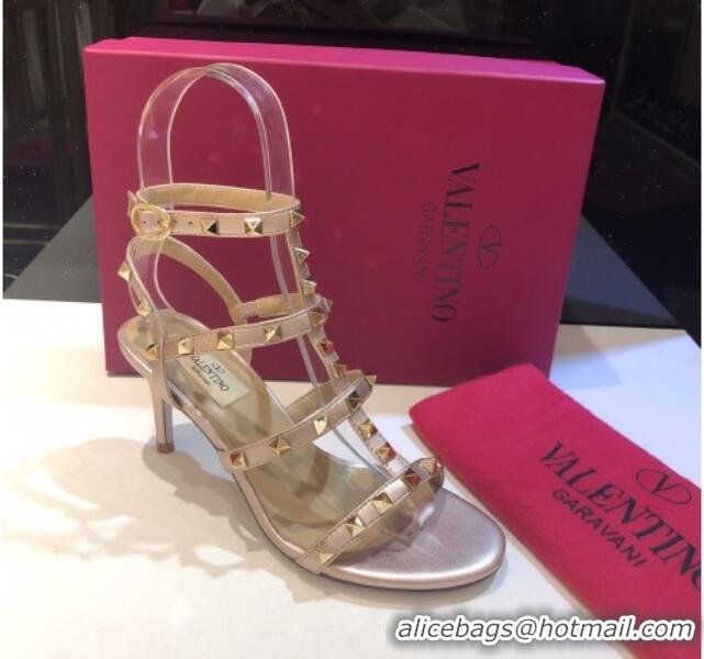 Best Price Valentino Rockstud Calfskin Ankle Strap Sandals 6.5cm 082062 Gold