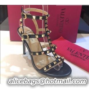 Best Product Valentino Rockstud Calfskin Ankle Strap Sandals 9.5cm 082066 Black