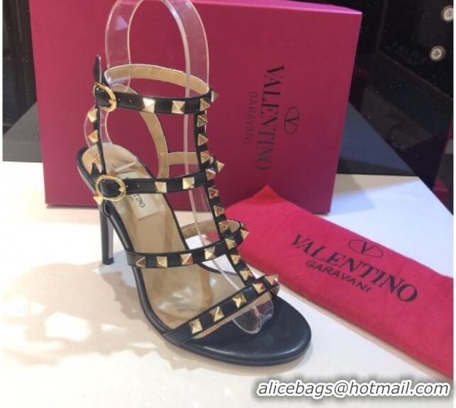 Best Product Valentino Rockstud Calfskin Ankle Strap Sandals 9.5cm 082066 Black