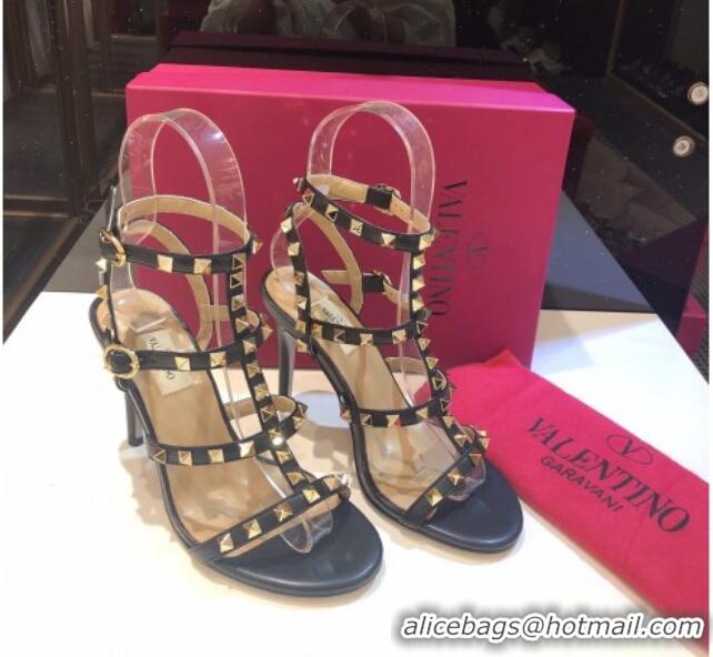 Best Product Valentino Rockstud Calfskin Ankle Strap Sandals 9.5cm 082066 Black