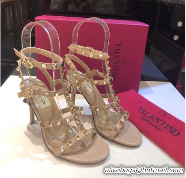 Pretty Style Valentino Rockstud Calfskin Ankle Strap Sandals 9.5cm 082066 Nude