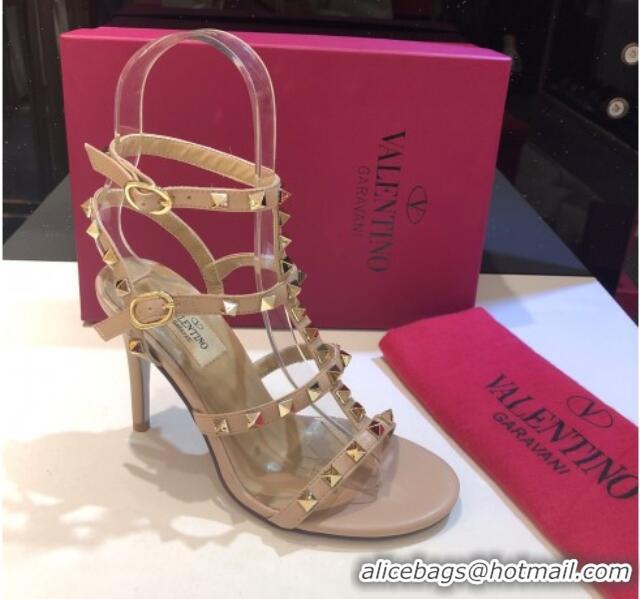 Pretty Style Valentino Rockstud Calfskin Ankle Strap Sandals 9.5cm 082066 Nude