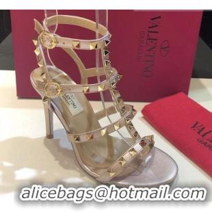 Low Price Valentino Rockstud Calfskin Ankle Strap Sandals 9.5cm 082066 Gold