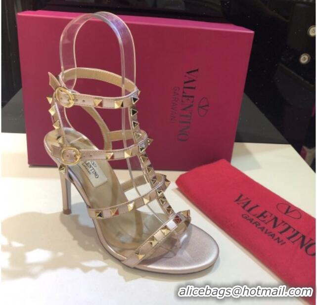 Low Price Valentino Rockstud Calfskin Ankle Strap Sandals 9.5cm 082066 Gold