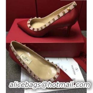 Good Quality Valentino Rockstud Matte Lambskin Pumps 6.5cm 082071 Burgundy