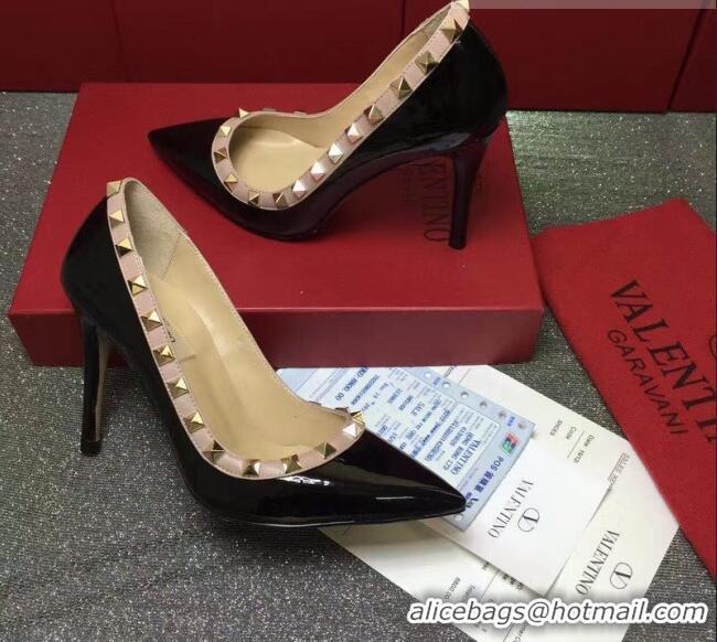 Luxurious Valentino Rockstud Patent Leather Pumps 9.5cm 082077 Black