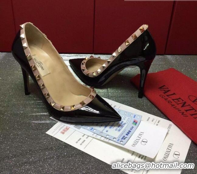 Luxurious Valentino Rockstud Patent Leather Pumps 9.5cm 082077 Black