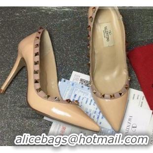 Good Looking Valentino Rockstud Patent Leather Pumps 9.5cm 082077 Nude