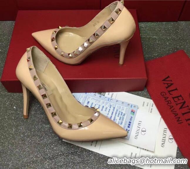 Good Looking Valentino Rockstud Patent Leather Pumps 9.5cm 082077 Nude