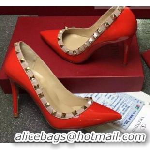 Grade Quality Valentino Rockstud Patent Leather Pumps 9.5cm 082077 Red