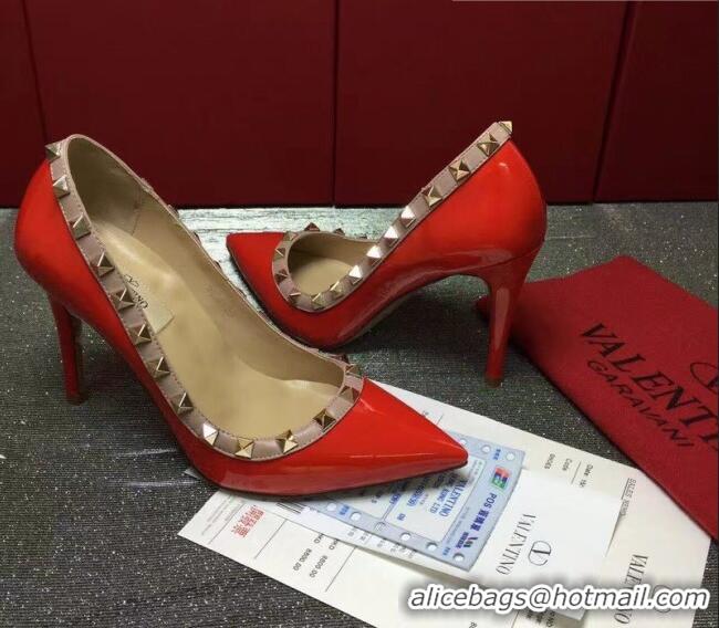 Grade Quality Valentino Rockstud Patent Leather Pumps 9.5cm 082077 Red