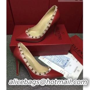 Top Sale Valentino Rockstud Matte Lambskin Pumps 9.5cm 082080 Burgundy