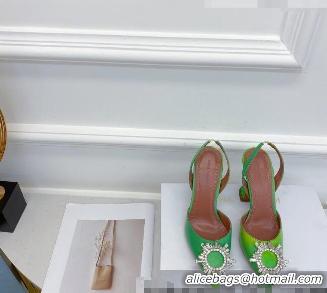 Top Quality Amina Muaddi Iridescent Calfskin Crystal Circle Slingback Pumps 9.5cm AM1009 Green 2021