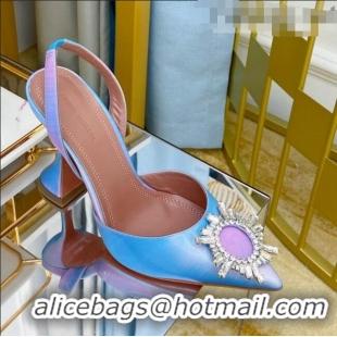 Promotional Amina Muaddi Iridescent Calfskin Crystal Circle Slingback Pumps 9.5cm AM1009 Purple 2021