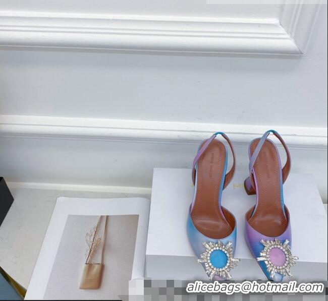 Promotional Amina Muaddi Iridescent Calfskin Crystal Circle Slingback Pumps 9.5cm AM1009 Purple 2021