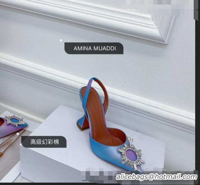 Promotional Amina Muaddi Iridescent Calfskin Crystal Circle Slingback Pumps 9.5cm AM1009 Purple 2021