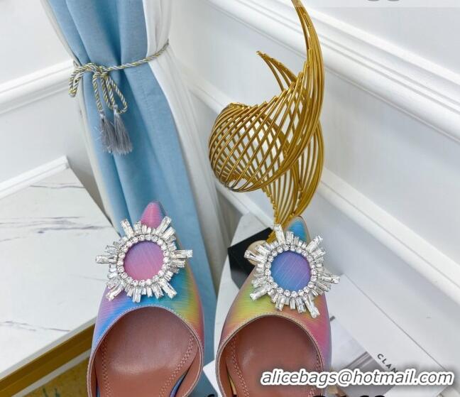 Fashion Amina Muaddi Iridescent Calfskin Crystal Circle Slingback Pumps 9.5cm AM1009 Multicolor 2021