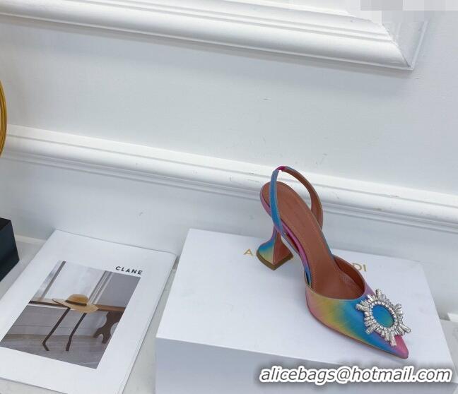 Fashion Amina Muaddi Iridescent Calfskin Crystal Circle Slingback Pumps 9.5cm AM1009 Multicolor 2021