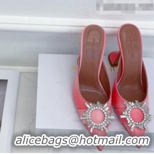 Inexpensive Amina Muaddi Iridescent Calfskin Crystal Circle Mules 9.5cm AM1009 Pink 2021