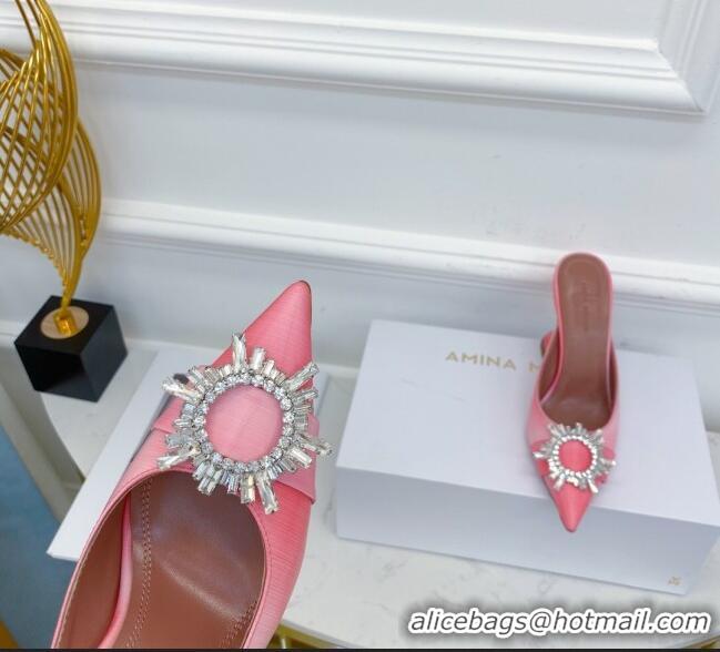 Inexpensive Amina Muaddi Iridescent Calfskin Crystal Circle Mules 9.5cm AM1009 Pink 2021