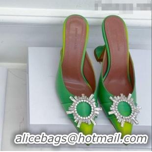 Shop Grade Amina Muaddi Iridescent Calfskin Crystal Circle Mules 9.5cm AM1009 Green 2021