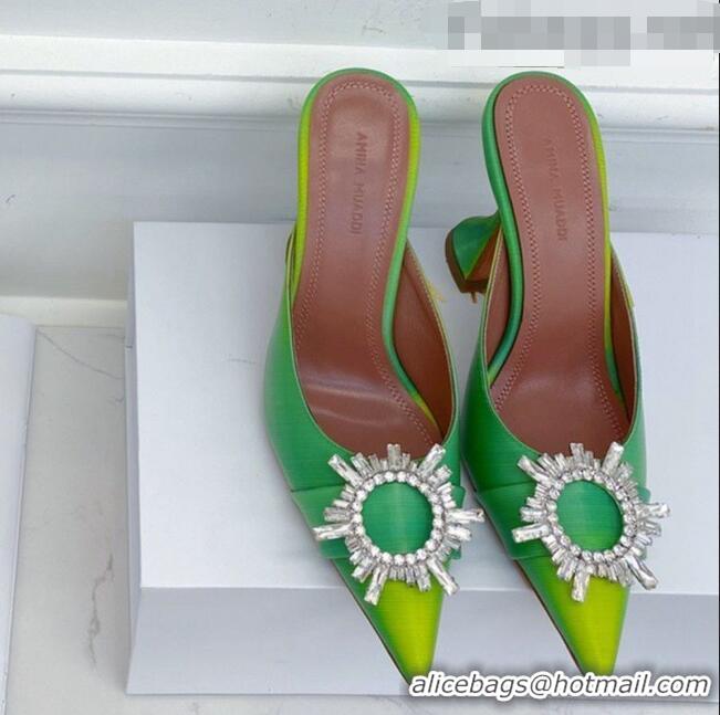 Shop Grade Amina Muaddi Iridescent Calfskin Crystal Circle Mules 9.5cm AM1009 Green 2021