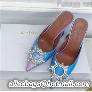 Buy Discount Amina Muaddi Iridescent Calfskin Crystal Circle Mules 9.5cm AM1009 Multicolor 2021