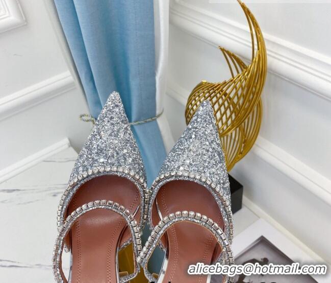 Classic Amina Muaddi Sequins Crystal Strap Mules 9.5cm AM1017 AM1017 Silver 2021