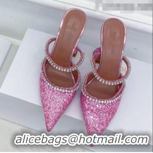 Specials Grade Amina Muaddi Sequins Crystal Strap Mules 9.5cm AM1017 Pink 2021