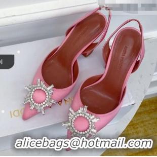 Shop Promotional Amina Muaddi Silk Crystal Circle Slingback Pumps 9.5cm AM1022 Pink 2021