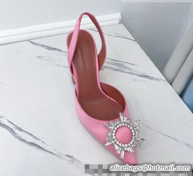 Shop Promotional Amina Muaddi Silk Crystal Circle Slingback Pumps 9.5cm AM1022 Pink 2021