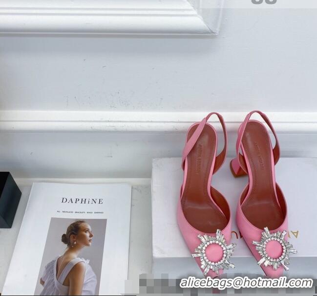 Shop Promotional Amina Muaddi Silk Crystal Circle Slingback Pumps 9.5cm AM1022 Pink 2021