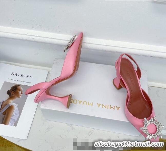 Shop Promotional Amina Muaddi Silk Crystal Circle Slingback Pumps 9.5cm AM1022 Pink 2021