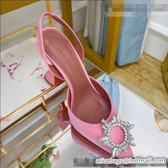 Shop Promotional Amina Muaddi Silk Crystal Circle Slingback Pumps 9.5cm AM1022 Pink 2021