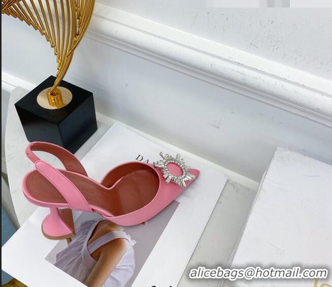 Shop Promotional Amina Muaddi Silk Crystal Circle Slingback Pumps 9.5cm AM1022 Pink 2021