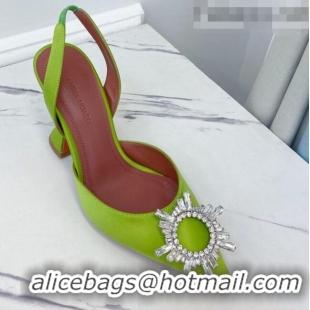 Buy Discount Amina Muaddi Silk Crystal Circle Slingback Pumps 9.5cm AM1022 Lime Green 2021