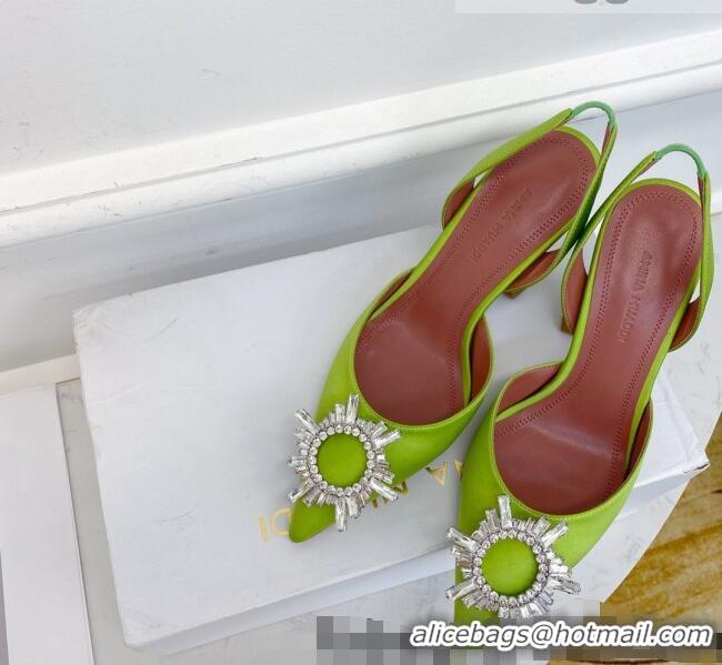 Buy Discount Amina Muaddi Silk Crystal Circle Slingback Pumps 9.5cm AM1022 Lime Green 2021