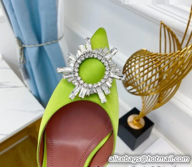 Buy Discount Amina Muaddi Silk Crystal Circle Slingback Pumps 9.5cm AM1022 Lime Green 2021