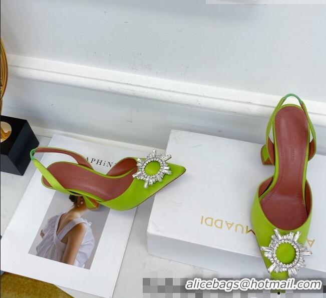 Buy Discount Amina Muaddi Silk Crystal Circle Slingback Pumps 9.5cm AM1022 Lime Green 2021