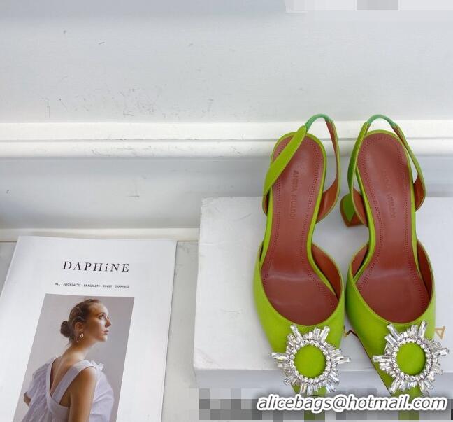 Buy Discount Amina Muaddi Silk Crystal Circle Slingback Pumps 9.5cm AM1022 Lime Green 2021