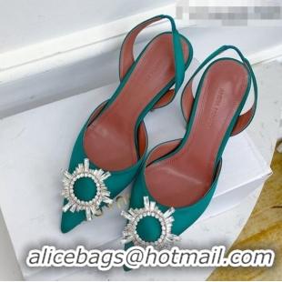 Promotional Amina Muaddi Silk Crystal Circle Slingback Pumps 9.5cm AM1022 Green 2021