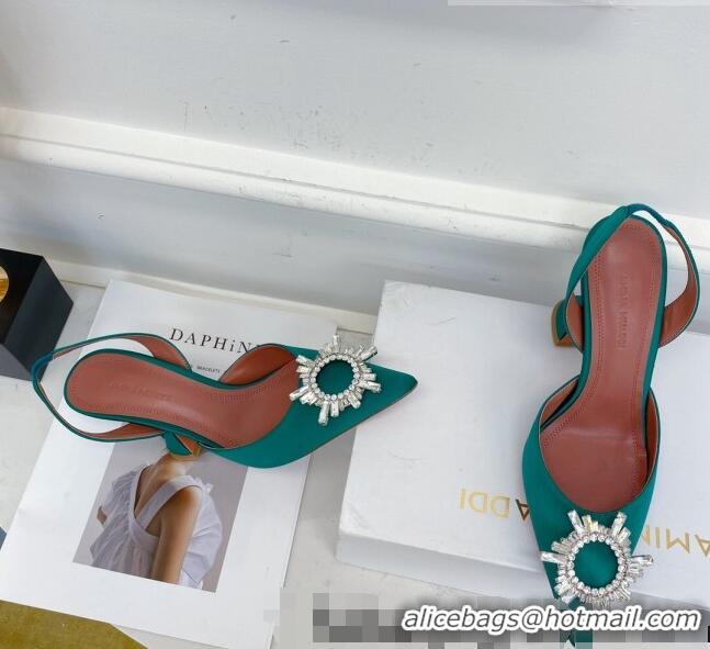 Promotional Amina Muaddi Silk Crystal Circle Slingback Pumps 9.5cm AM1022 Green 2021